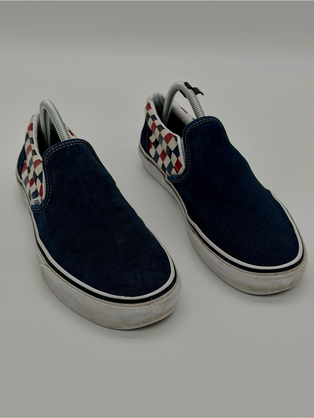 Vans Navy Slip-On Loafers Red White Blue Checkered Size 9.5 M / 11 W Skate Punk
